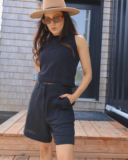 Maya Linen Shorts - Black/Noir