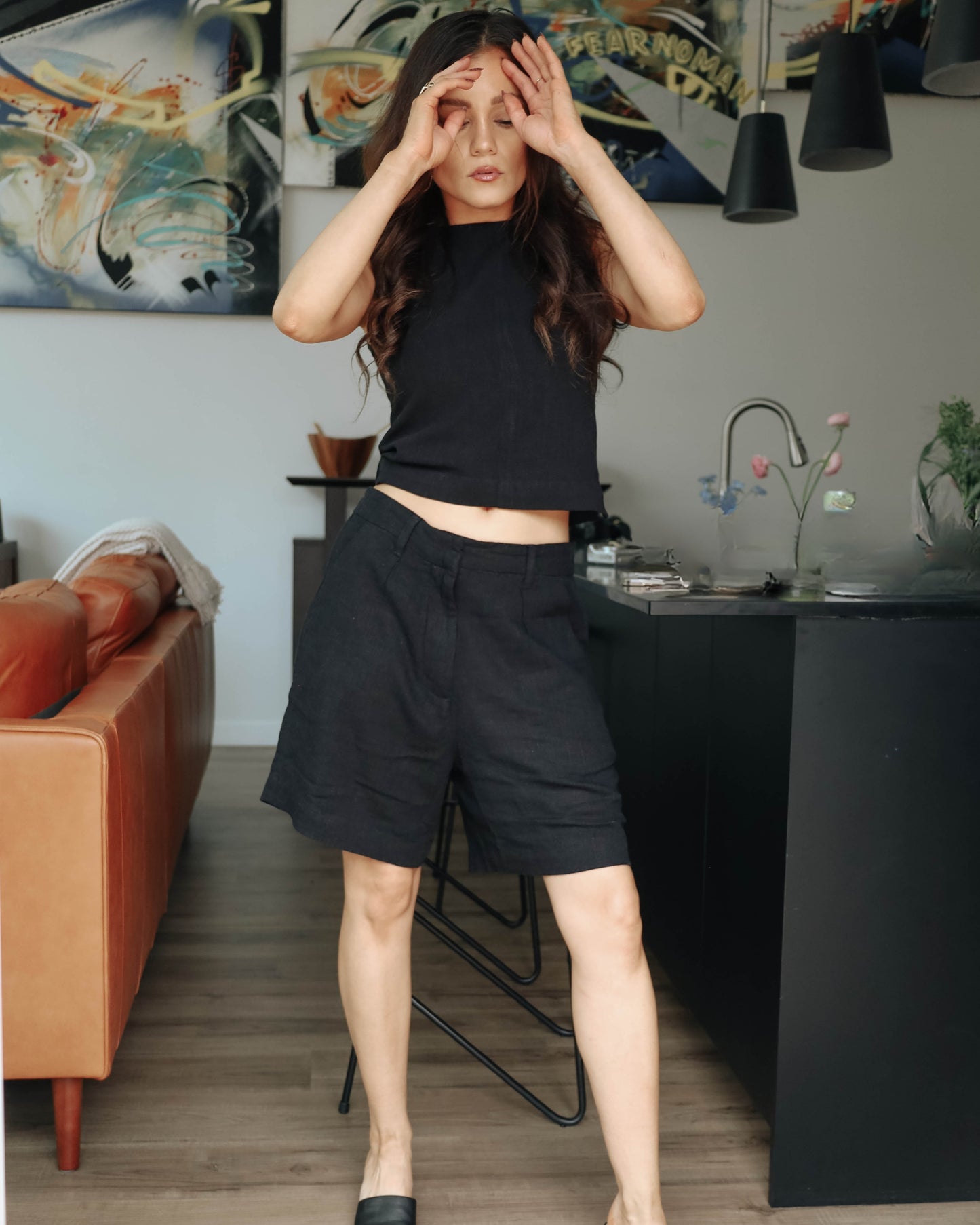Maya Linen Shorts - Black/Noir