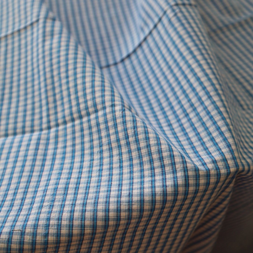 Machine Loom Cotton Fabric - Yarn Dyed - Blue and White Checkered