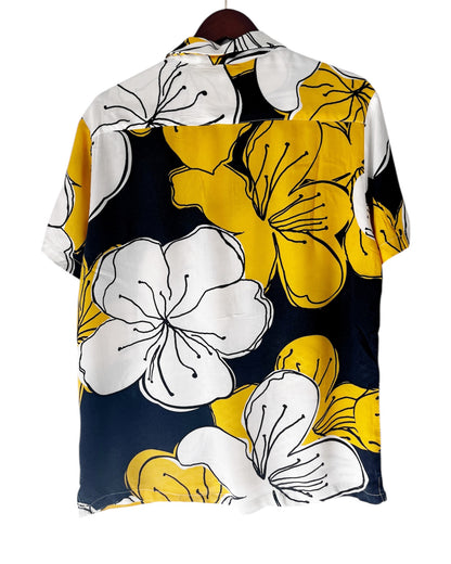 Denim and Flower Floral Motif Shirt - Men’s Large
