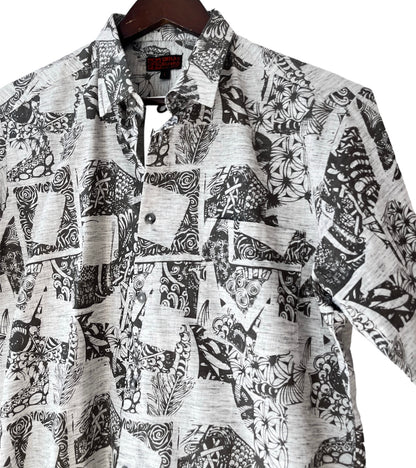 Grey and White Cotton Hand-print Half Sleeve Shirt - Men’s