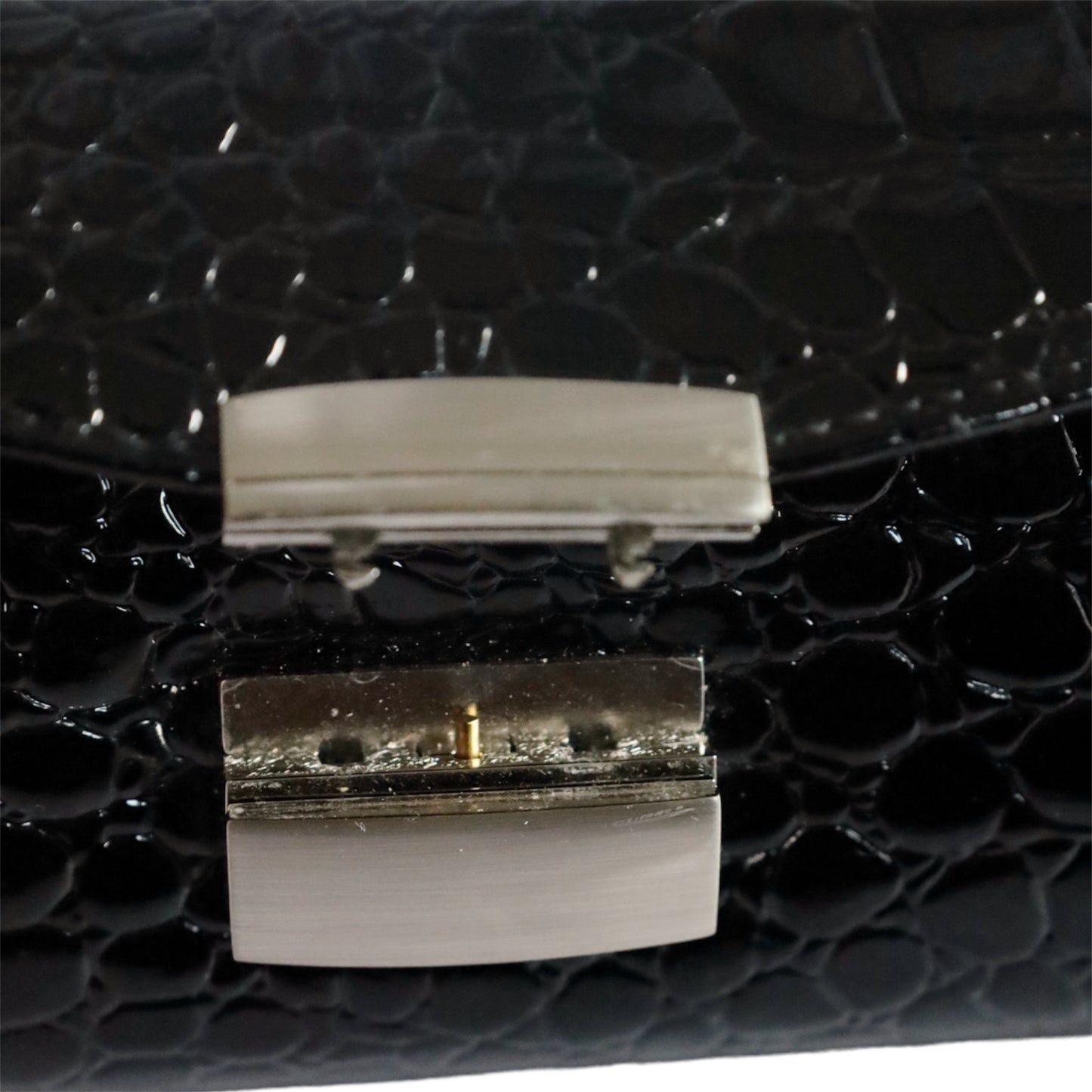 Black Patent Leather Clutch bag with Chain Strap