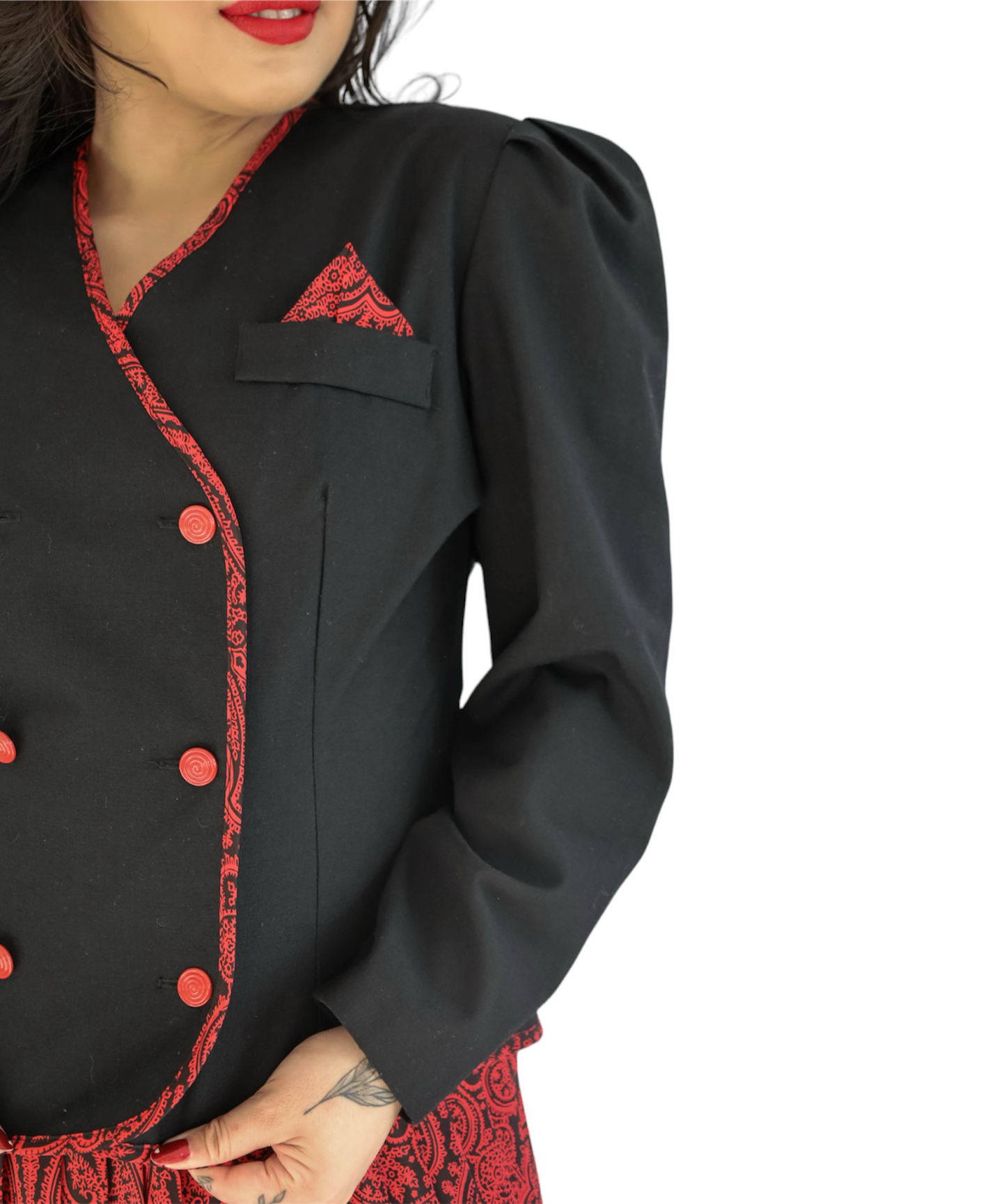 Circa 1970’s MOD Black and Red Blazer & Skirt Set