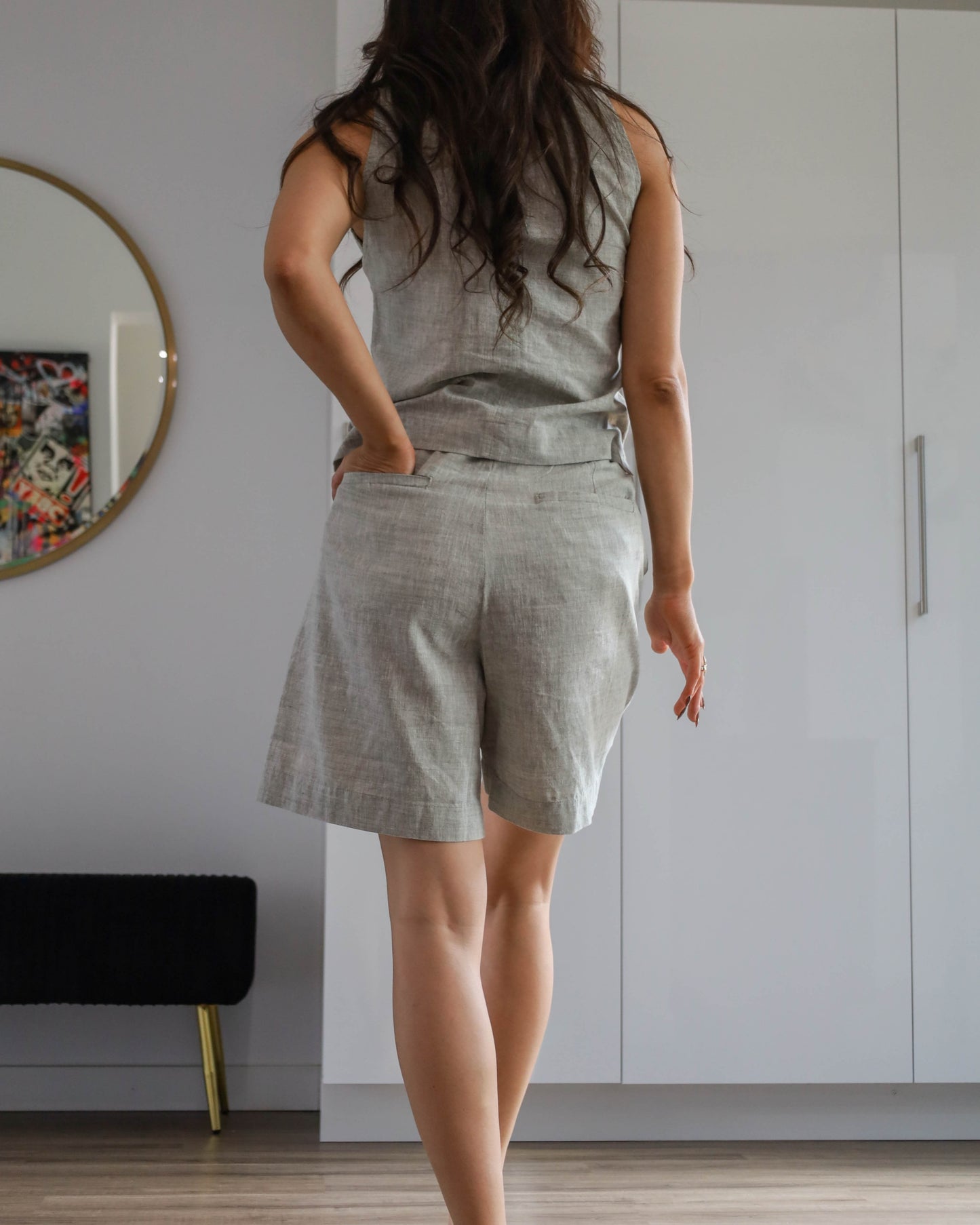 Maya Linen Shorts - Grey Green
