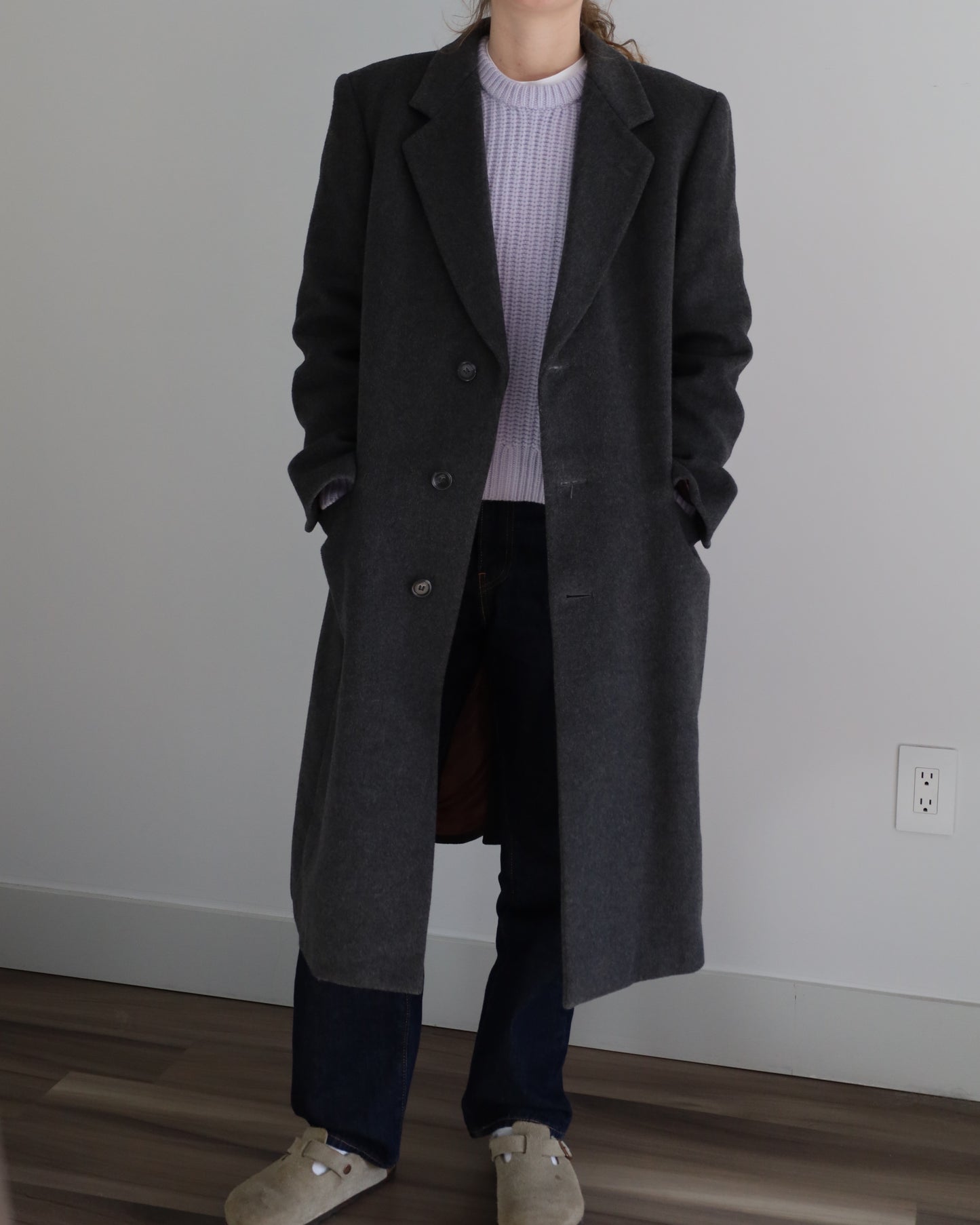 Vintage The Bay Men’s Cashmere Blend Overcoat Coat- Grey