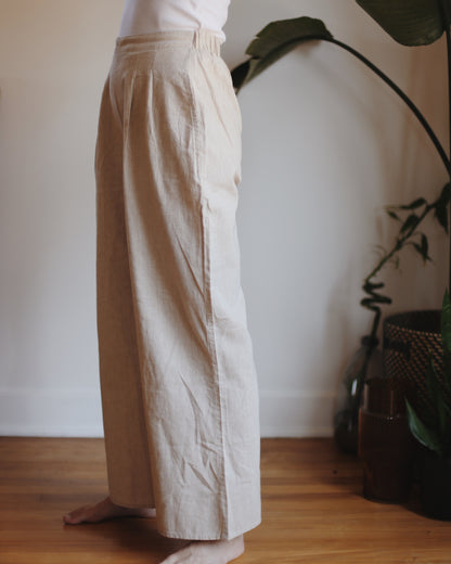 Wide Leg Linen Pants - Beige