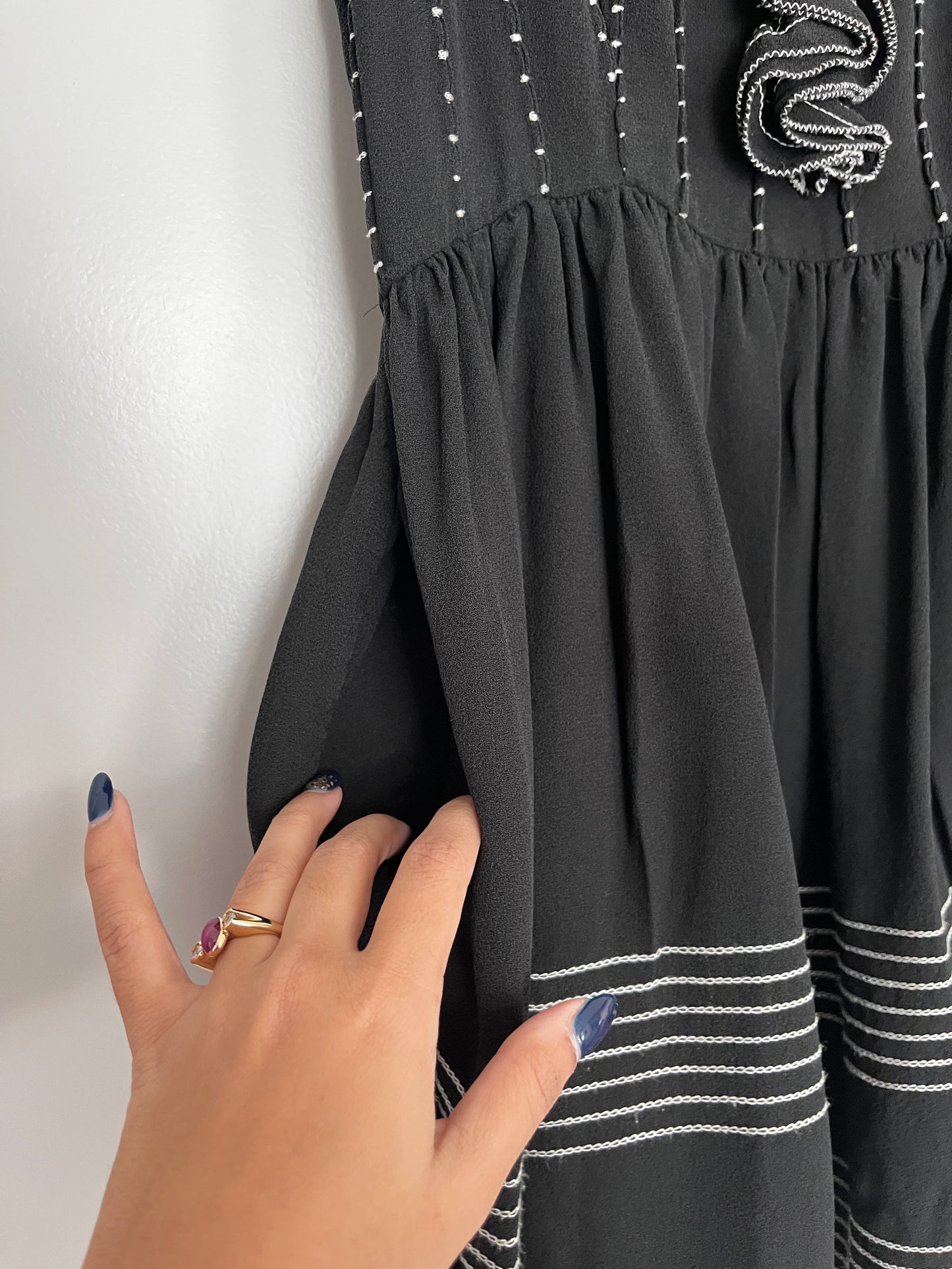 Kate Spade Black & White Silk Ruffle A Line Dress