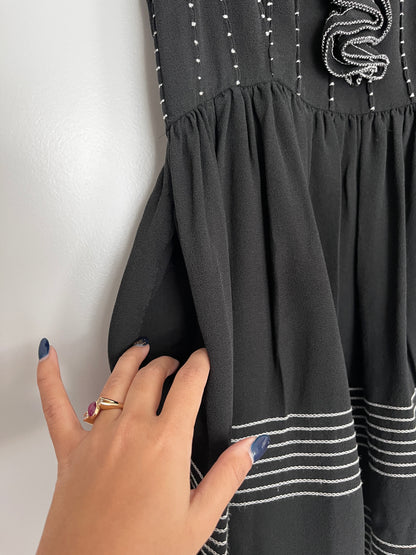 Kate Spade Black & White Silk Ruffle A Line Dress