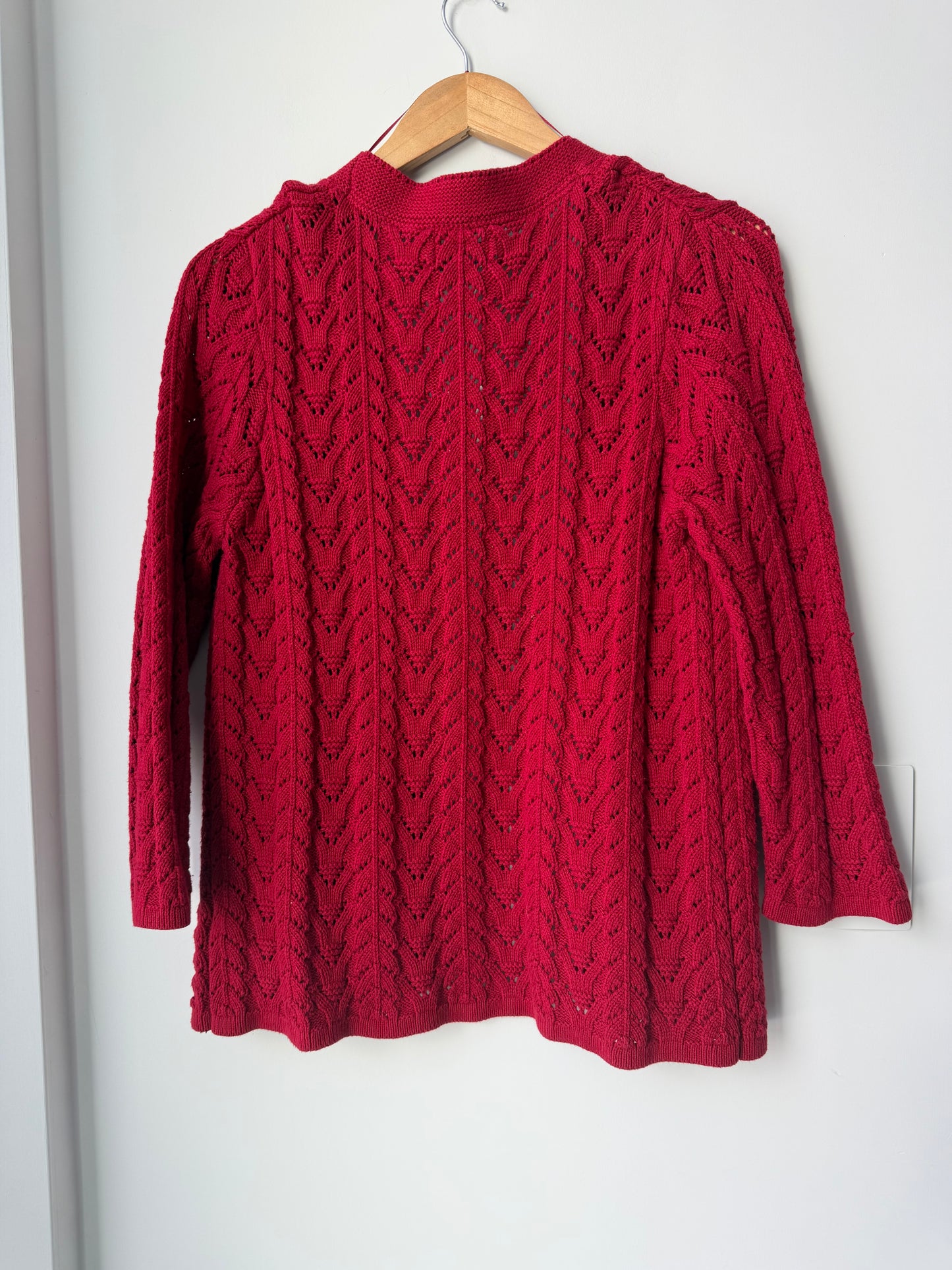 Vintage Croft and Barrow Red Crochet Cardigan