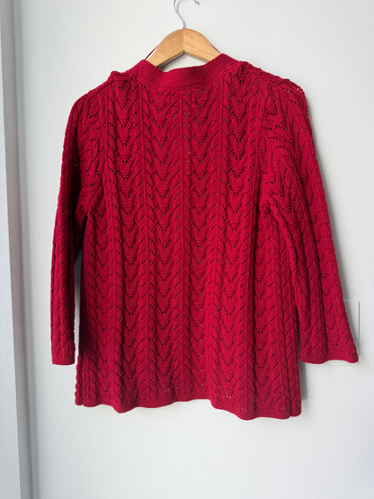 Vintage Croft and Barrow Red Crochet Cardigan