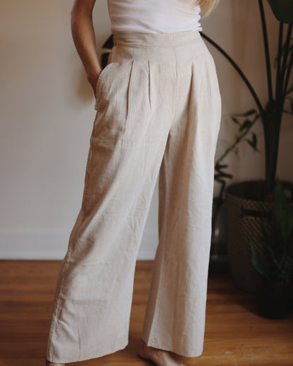 Wide Leg Linen Pants - Beige
