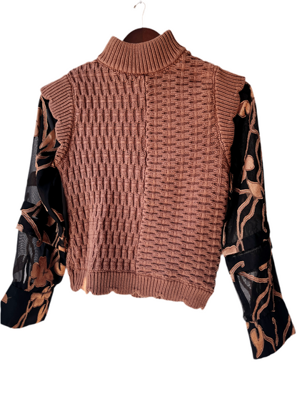 Anthropologie Current Air Floral Contrast Turtleneck Top