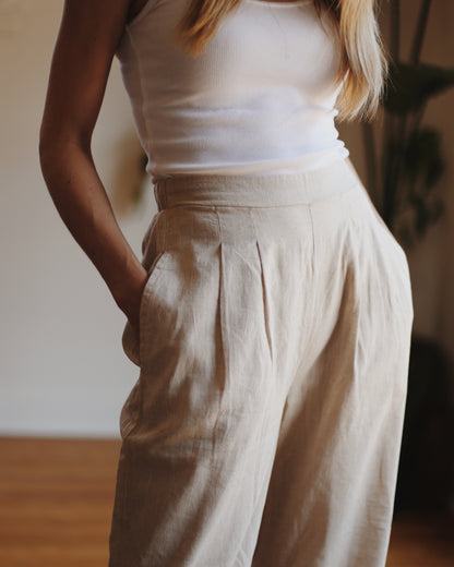 Wide Leg Linen Pants - Beige