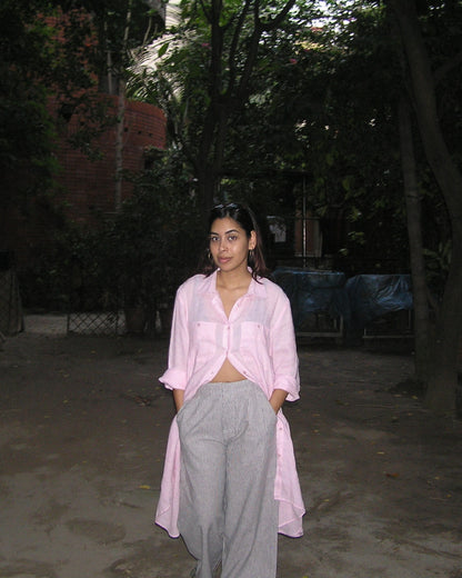 Akashi Linen Shirt Dress - Light Pink