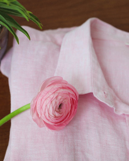 Akashi Linen Shirt Dress - Light Pink