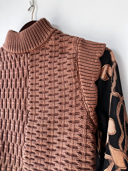 Anthropologie Current Air Floral Contrast Turtleneck Top