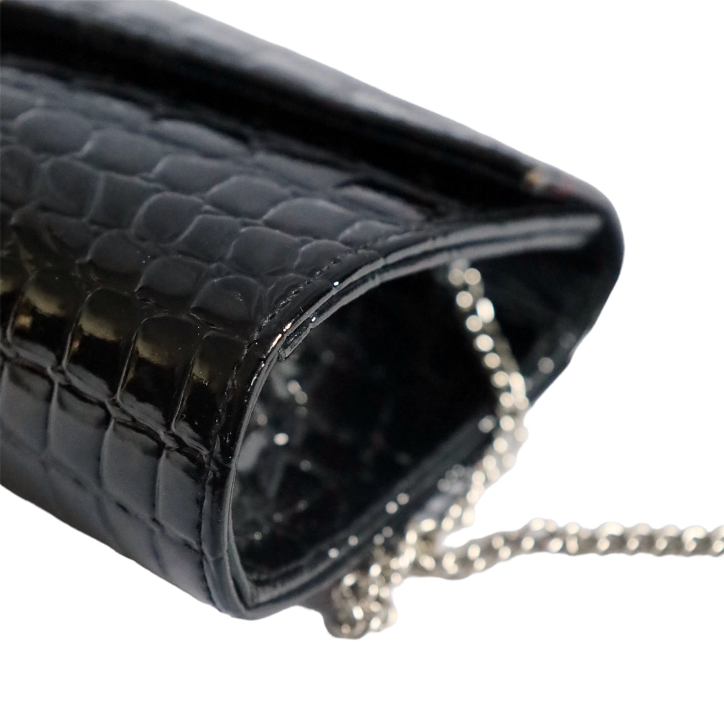 Black Patent Leather Clutch bag with Chain Strap
