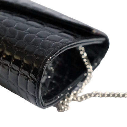 Black Patent Leather Clutch bag with Chain Strap