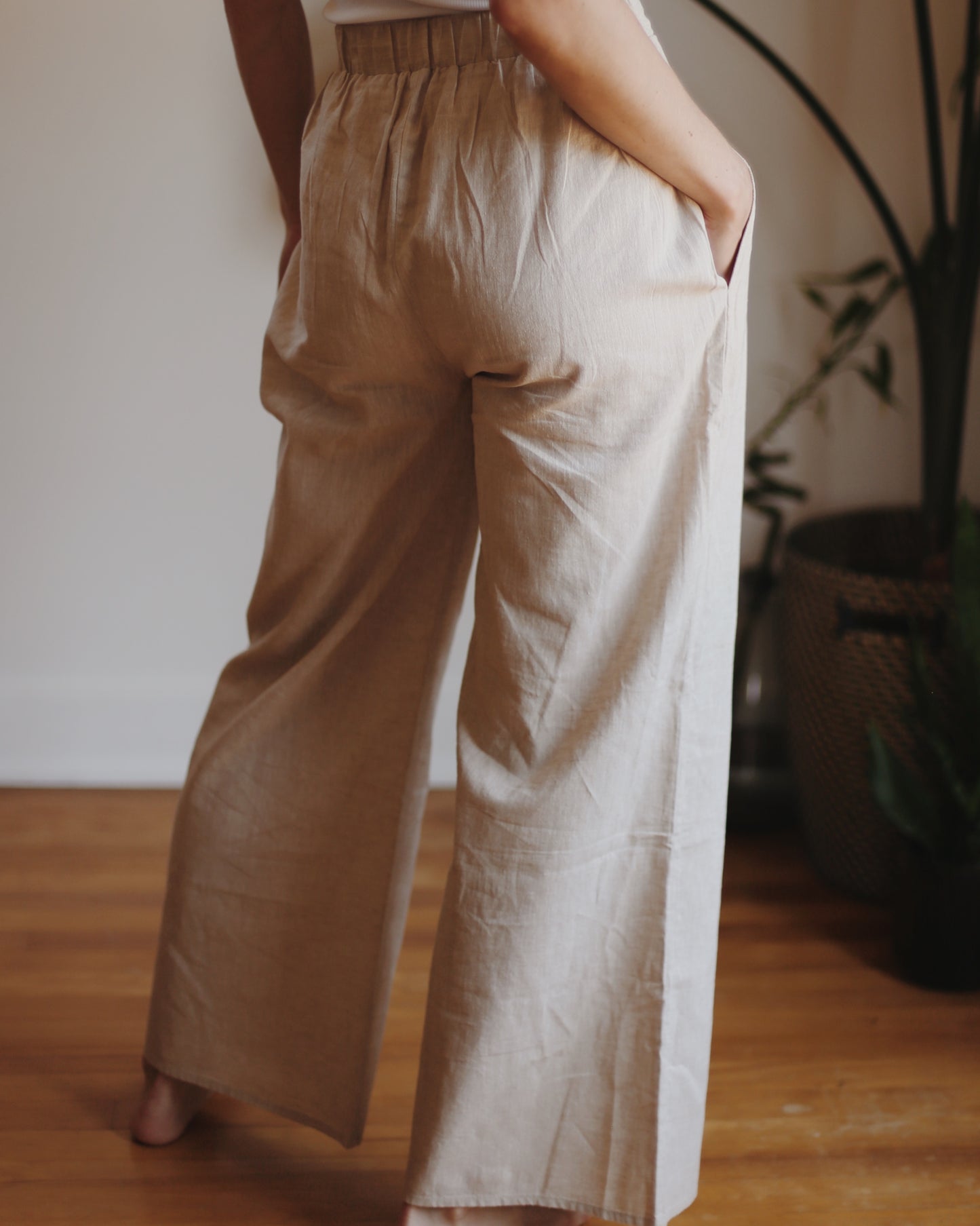 Wide Leg Linen Pants - Beige
