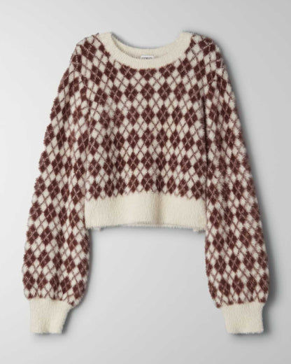 Aritzia Sunday Best Kitten Argyle Cropped Sweater