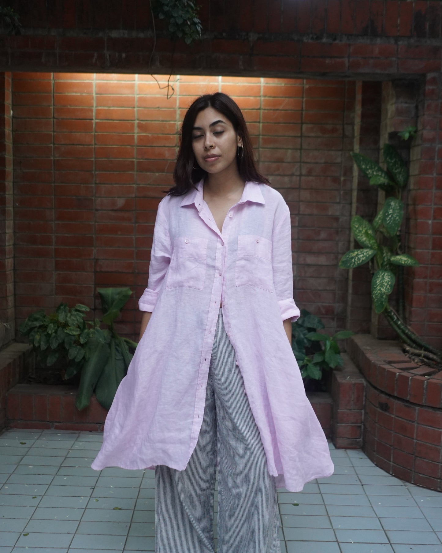 Akashi Linen Shirt Dress - Light Pink