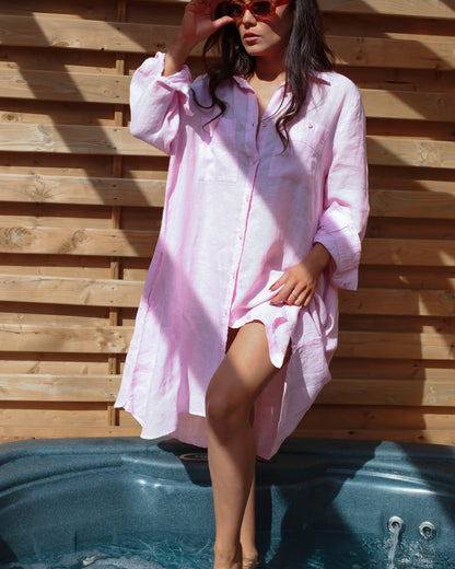 Akashi Linen Shirt Dress - Light Pink