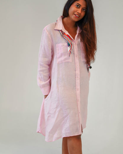 Akashi Linen Shirt Dress - Light Pink