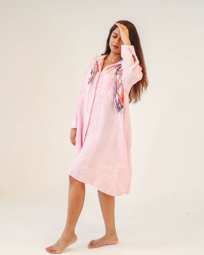Akashi Linen Shirt Dress - Light Pink