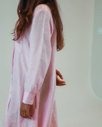 Akashi Linen Shirt Dress - Light Pink