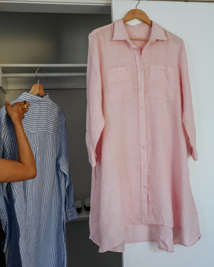 Akashi Linen Shirt Dress - Light Pink