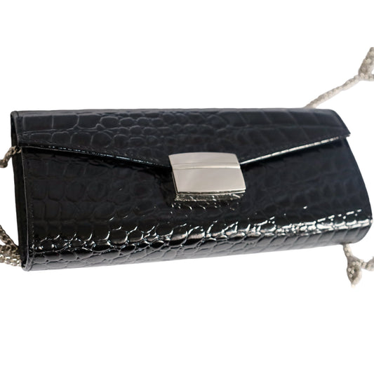 Black Patent Leather Clutch bag with Chain Strap
