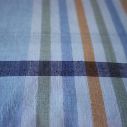 Blue and Navy with Pastel Stripes Handloom Cotton Fabric