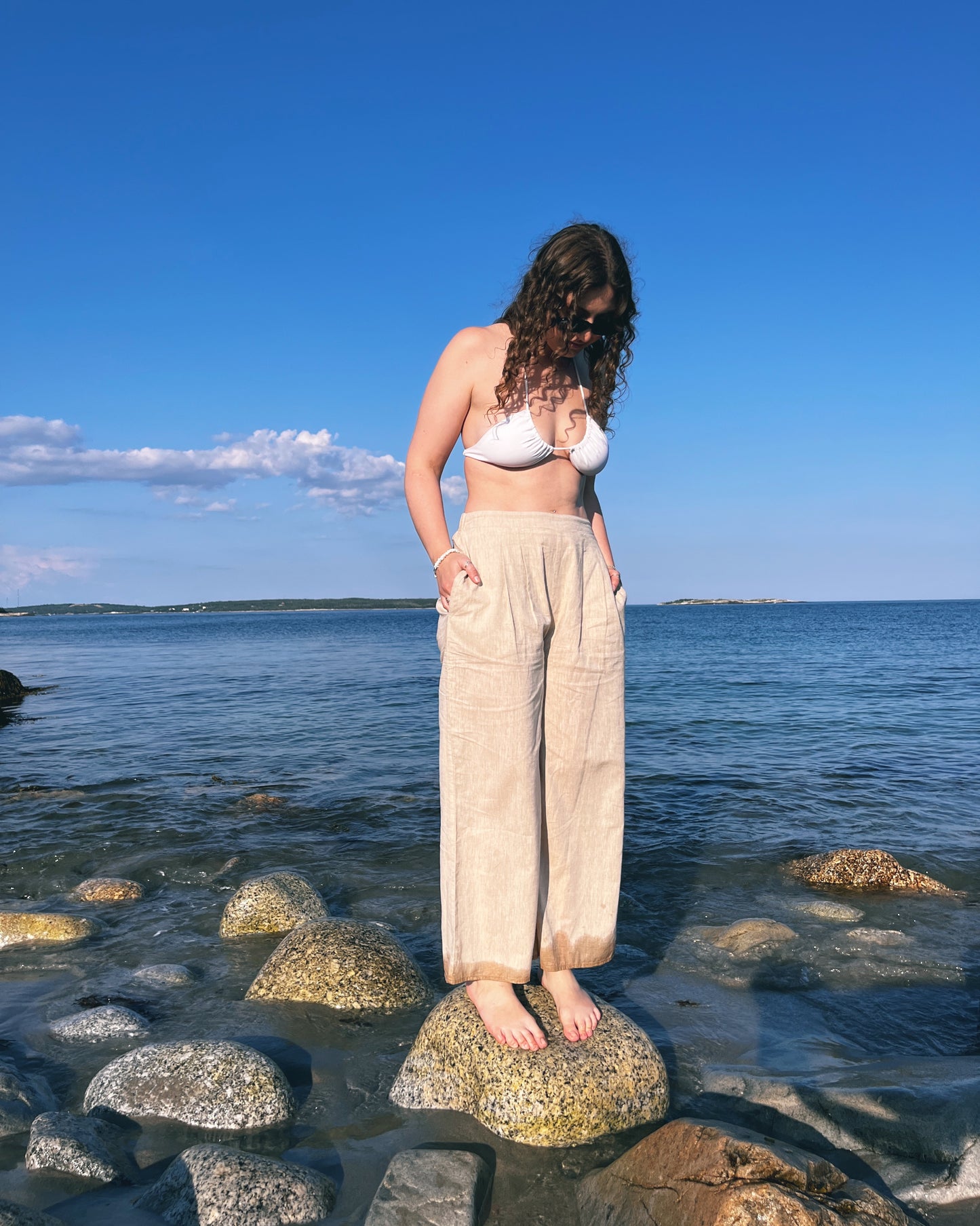Wide Leg Linen Pants - Beige