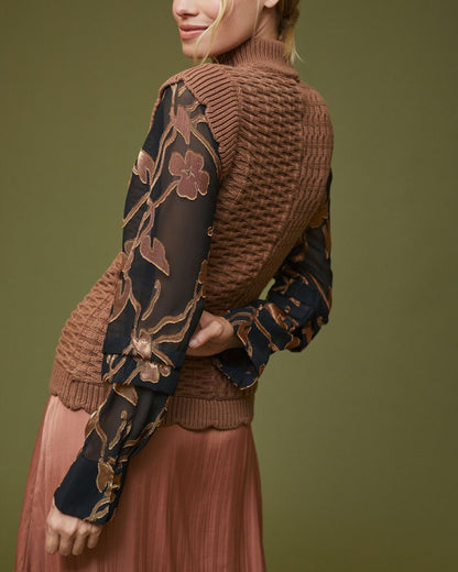 Anthropologie Current Air Floral Contrast Turtleneck Top