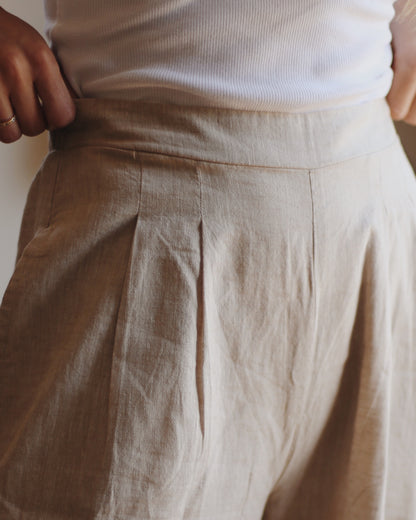 Wide Leg Linen Pants - Beige