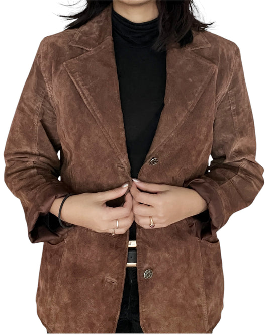 Vintage Brown Suede Leather Jacket Blazer