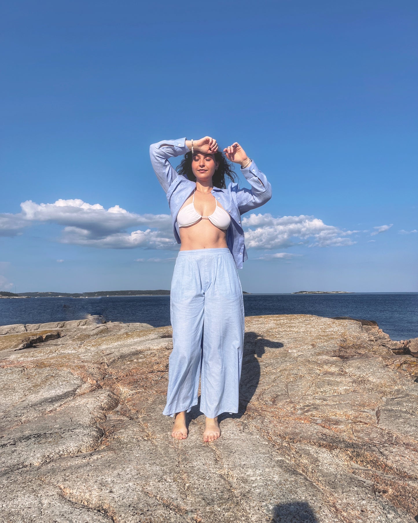 Wide Leg Linen Pants - Sky Blue