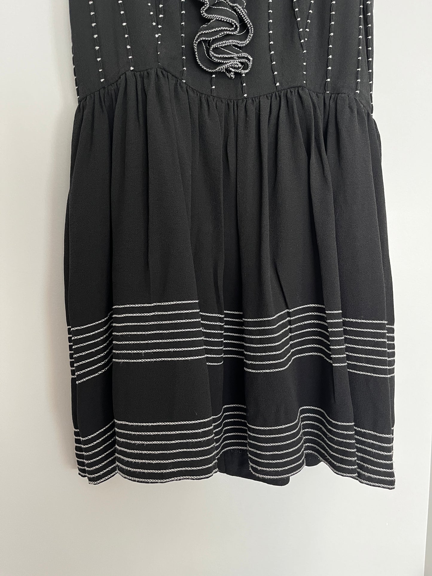 Kate Spade Black & White Silk Ruffle A Line Dress