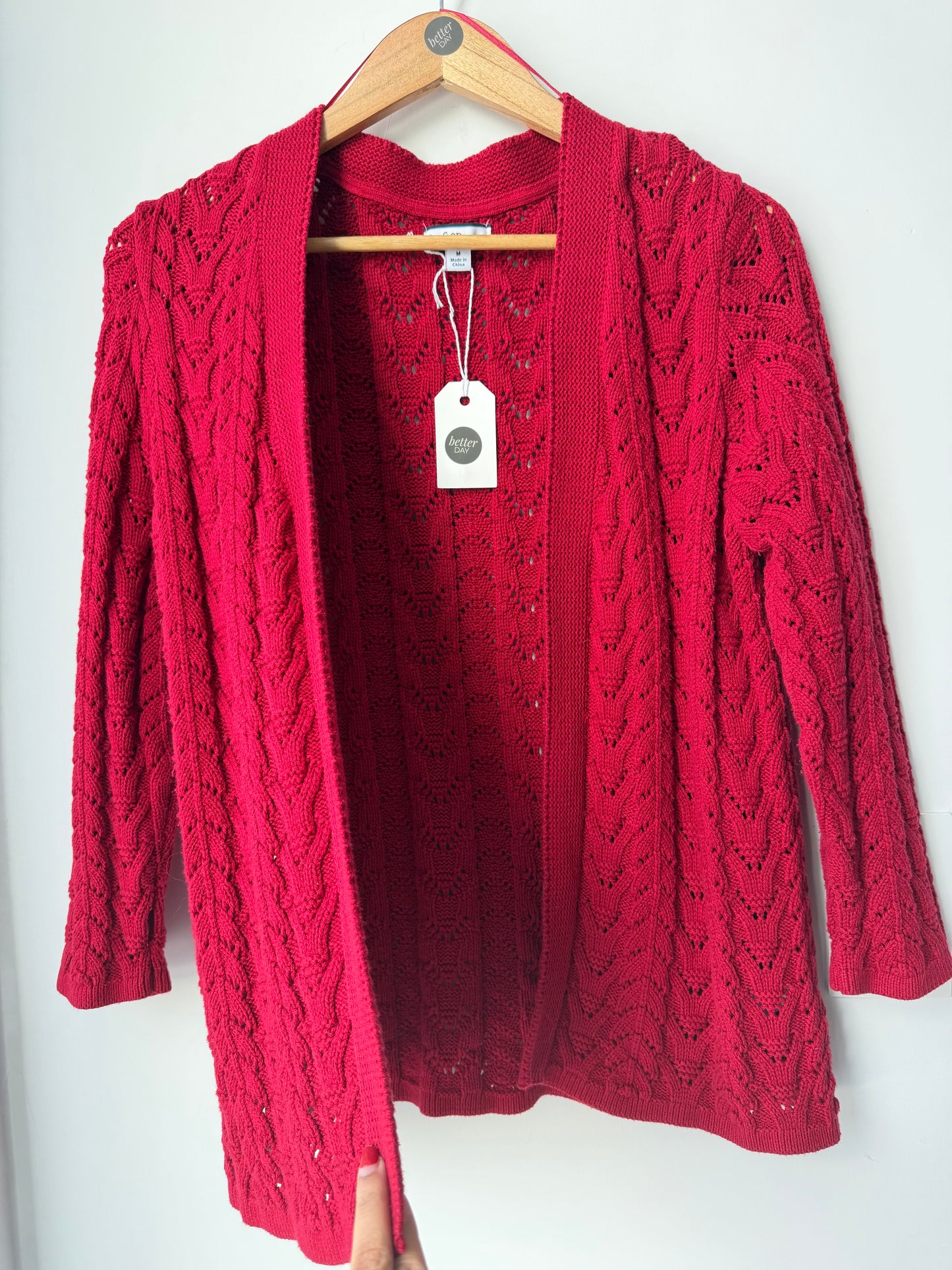Vintage Croft and Barrow Red Crochet Cardigan