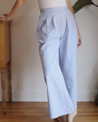 Wide Leg Linen Pants - Sky Blue