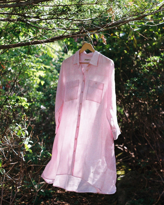 Akashi Linen Shirt Dress - Light Pink