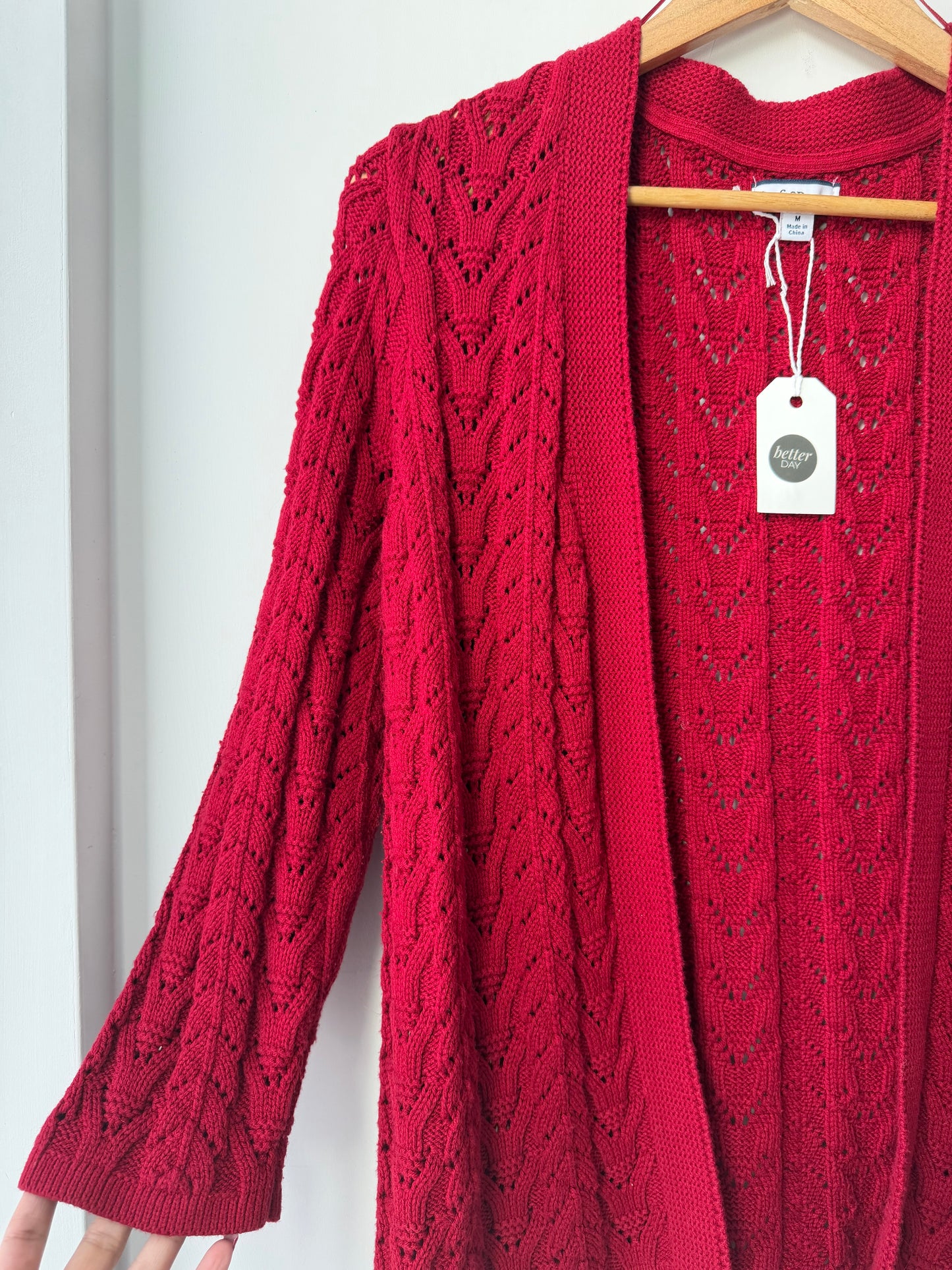Vintage Croft and Barrow Red Crochet Cardigan