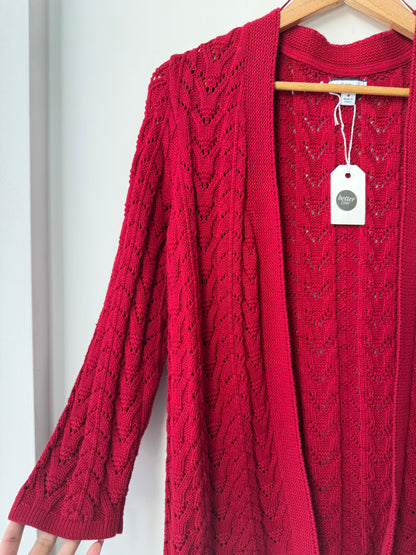Vintage Croft and Barrow Red Crochet Cardigan