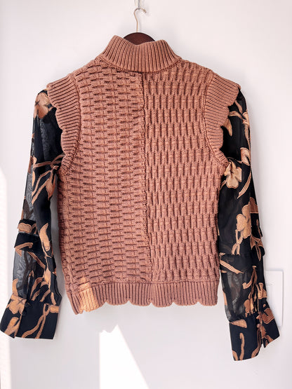 Anthropologie Current Air Floral Contrast Turtleneck Top