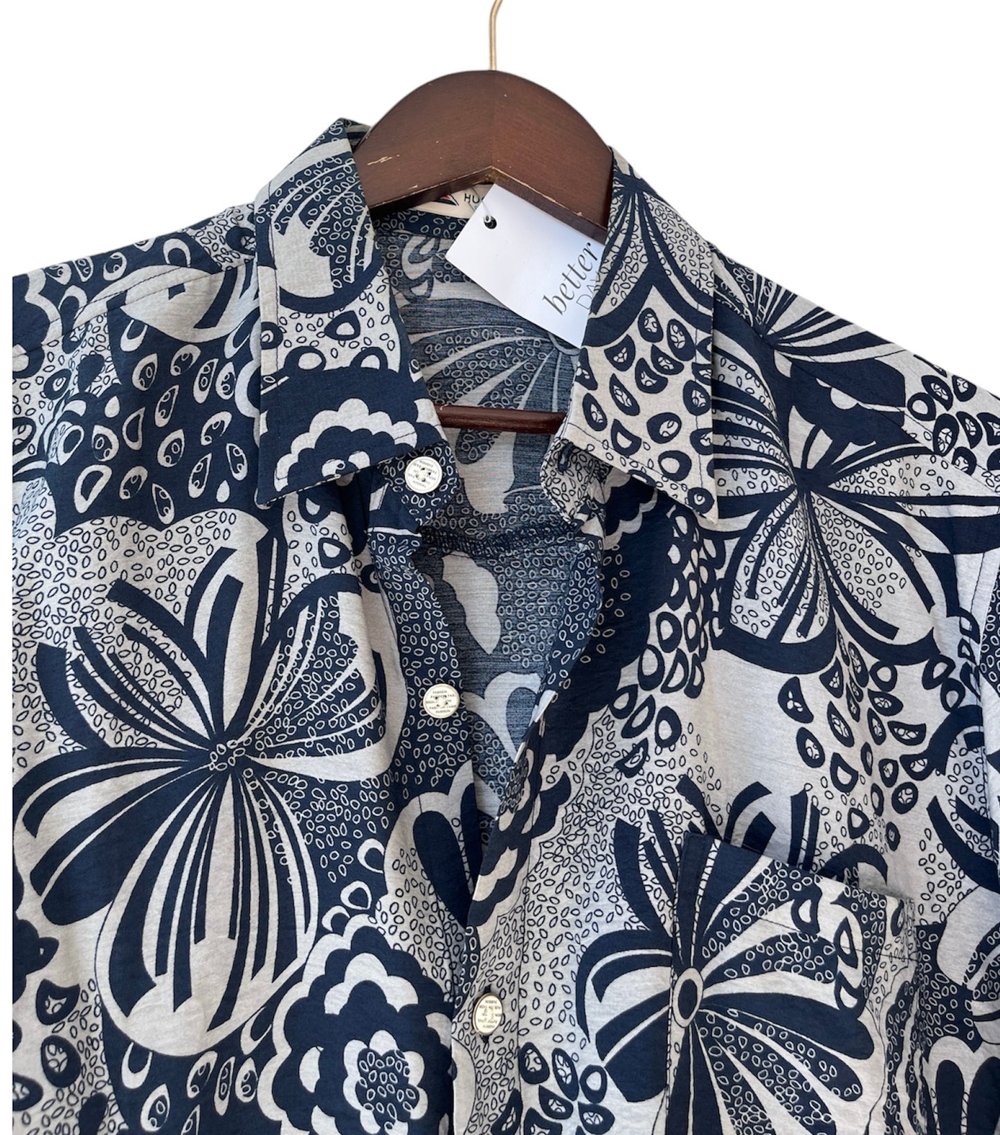 Vintage Chinese Silk Floral Half-Sleeve Shirt - Men’s