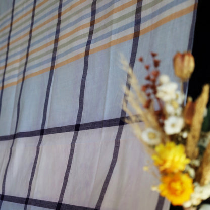Blue and Navy with Pastel Stripes Handloom Cotton Fabric