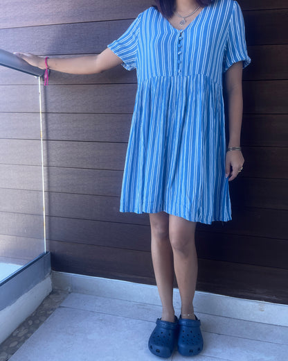 Ichi Blue Striped Casual Shirt Dress