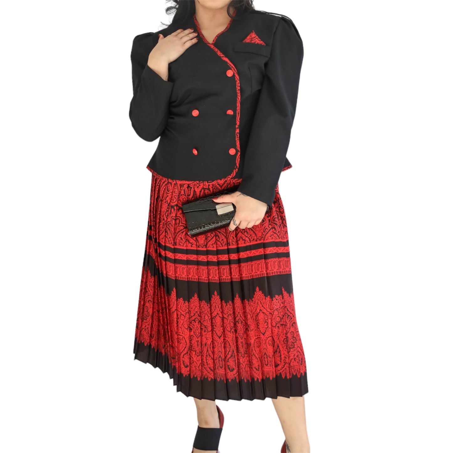 Circa 1970’s MOD Black and Red Blazer & Skirt Set