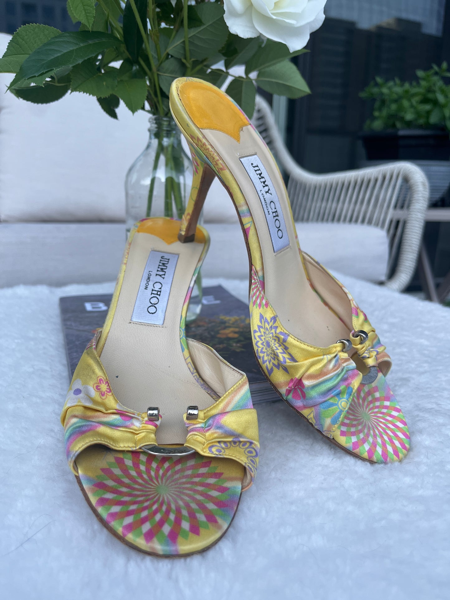 Jimmy Choo Silk Yellow Heels Sz 38 EU