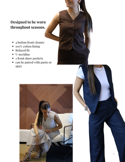 Nodi Linen Vest - Vintage Stripe